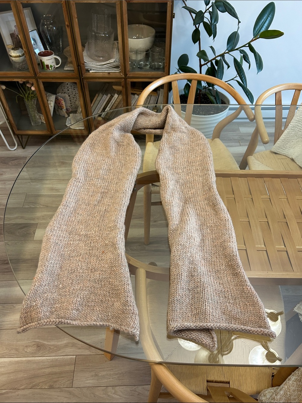 Hand knitted Wool Neutral Beige Scarf